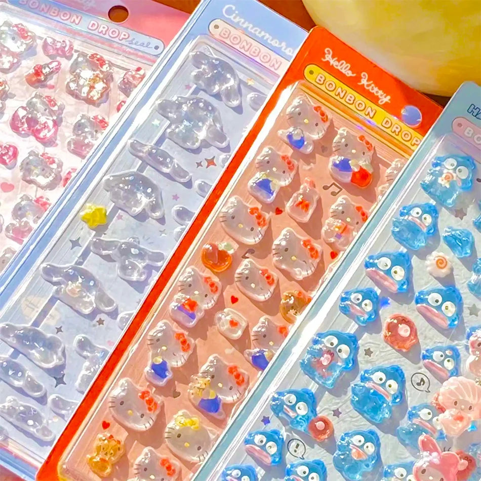 7Style Anime Sanrio Kuromi Hellokitty Hangyodon Cinnamoroll 3Dtransparent Jelly Sticker Crystal Decorative Stickers Casesdiy Toy