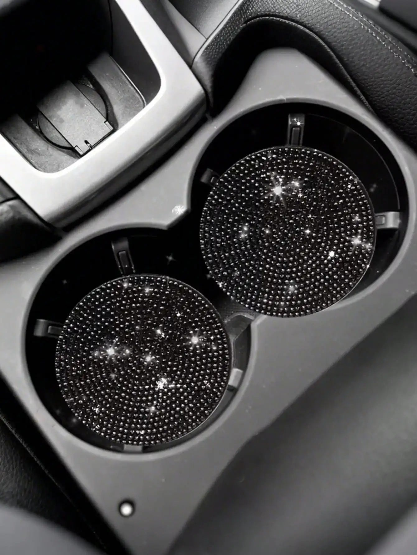 Car coaster with crystal - anti slip, heat-resistant, elegant diamond like design, light luxury shining, beautiful car interior