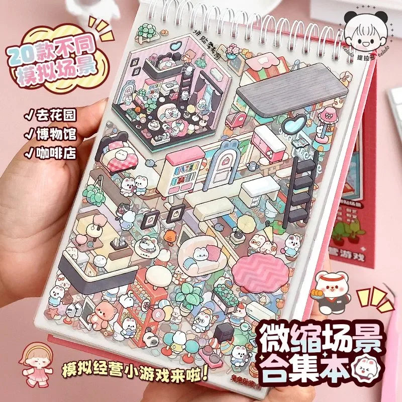 20Pcs 20in1 Cartoon Landscape Sticker Book DIY 3D Pocket Cabin Scene Stickers Gift for Kid Child