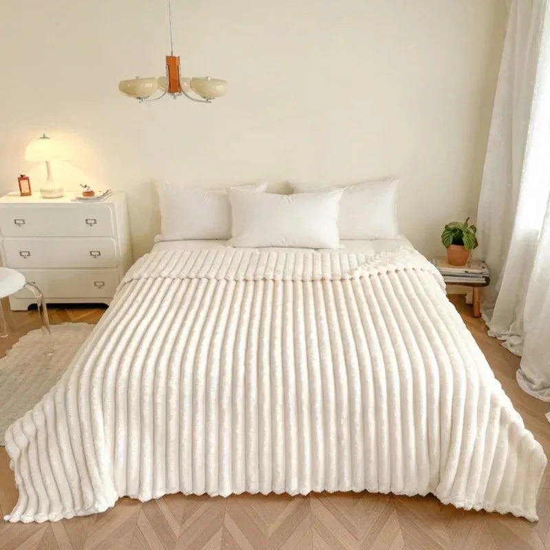 1pc Throw Blanket for Bed - 250GSM Soft & Warm Fluffy Blanket, Decorative Striped Blankets for Winter  Nap / Sleep