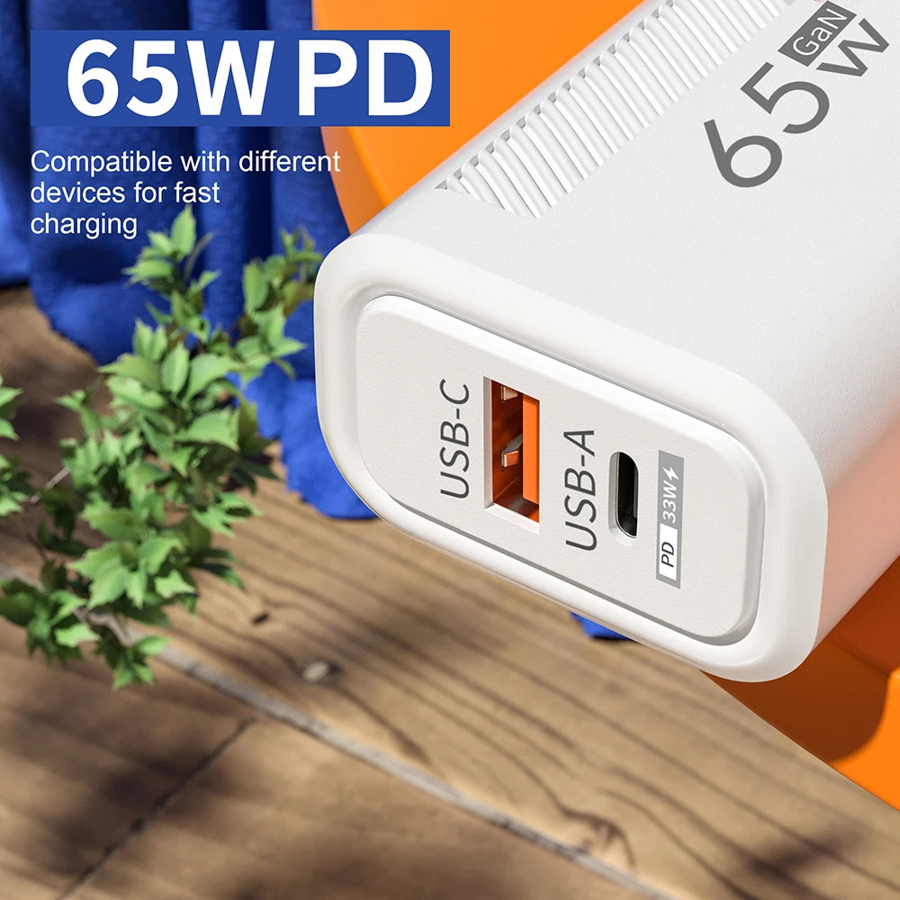 Total 65W GAN USB C Charger Fast High Speed Charging Quick Charge For iPhone 16 Xiaomi 15 Redmi USB C Mobile Phone Wall Adapter