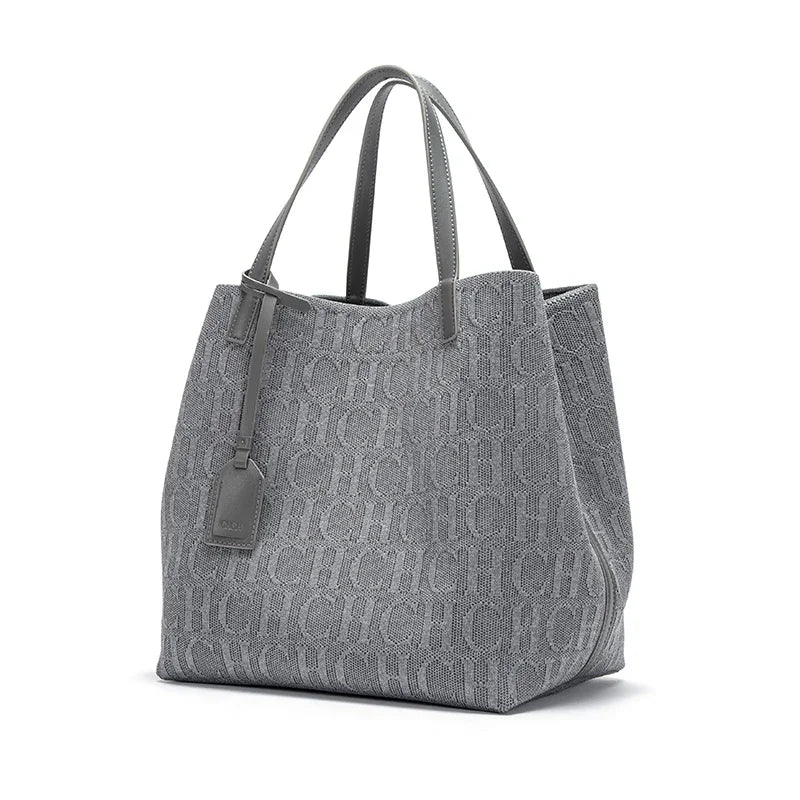 CHCH Tote Bag New Large Capacity Black Simple Knitted Shopping Bag 27*20*28cm
