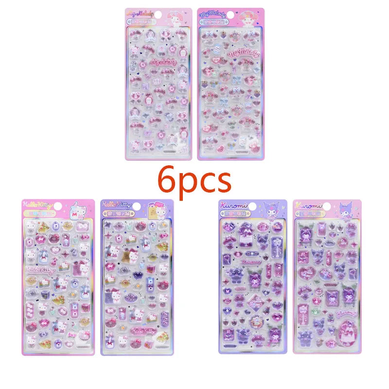 Sanrio Hellokitty Black Beauty 3D Jelly Sticker Toy Crystal Decoration Sticker Melody Anime Theme Children’s Art Craft Supplies
