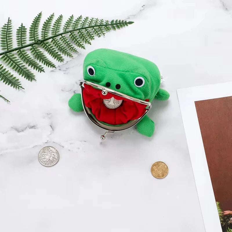 Cute Anime Frog Purse Kissing Lock Funny Plush Frog Shape Role Play Purse for Women Bag Accessories