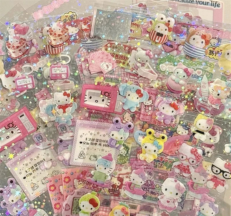 5Sheets Cartoon HelloKitty Rilakkuma Stickers Cartoon Anime Die-cutting Flashing Laser Sticker Decals DIY Handbooks Decoration