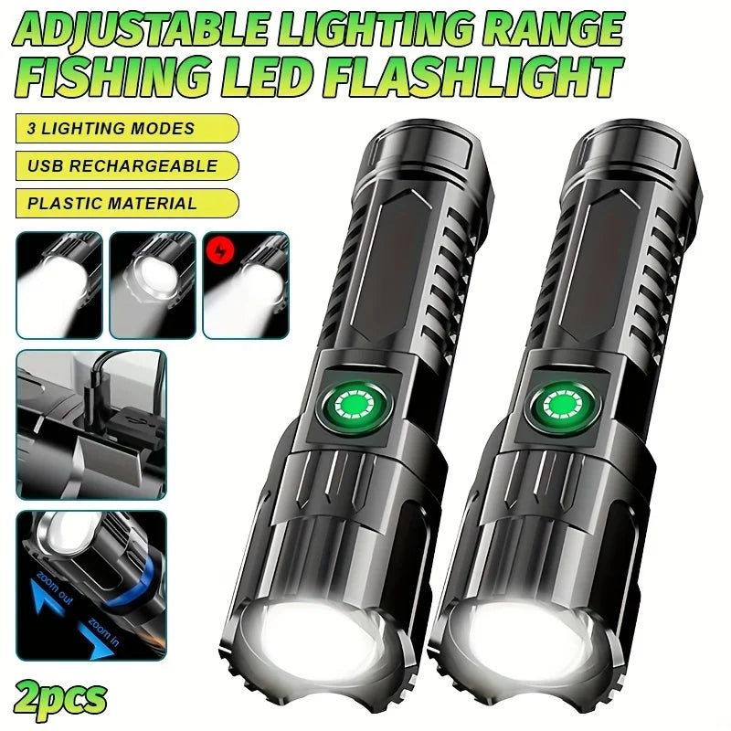 High-power Led Flashlight USB Rechargeable Torch Zoomable Light with Built-in Battery Camping Hiking Lantern Emergency Lamp