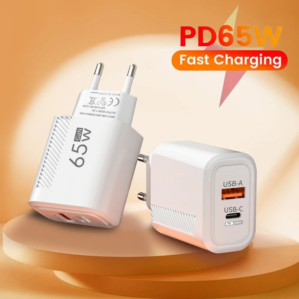 Total 65W GAN USB C Charger Fast High Speed Charging Quick Charge For iPhone 16 Xiaomi 15 Redmi USB C Mobile Phone Wall Adapter