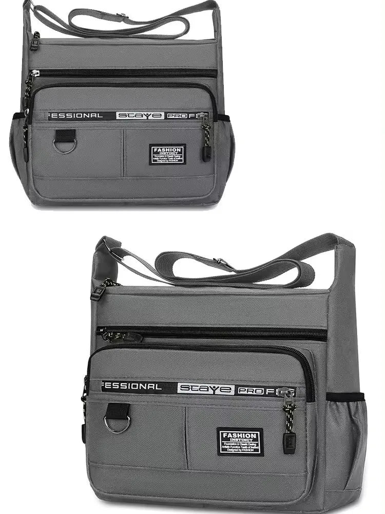 Men's cross-body bag with multi-layered pockets, adjustable shoulder strap, business single-shoulder bag