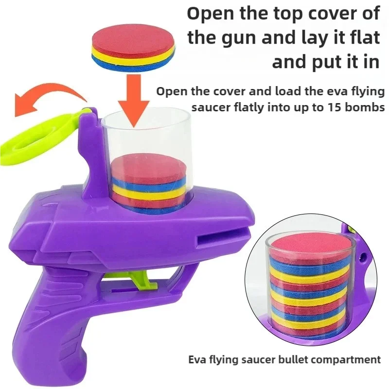 Double Player EVA Flying Disc Gun, Parent-Child Interactive Shooter Toy with Soft Bullets for Kids Outdoor Indoor Safety Game