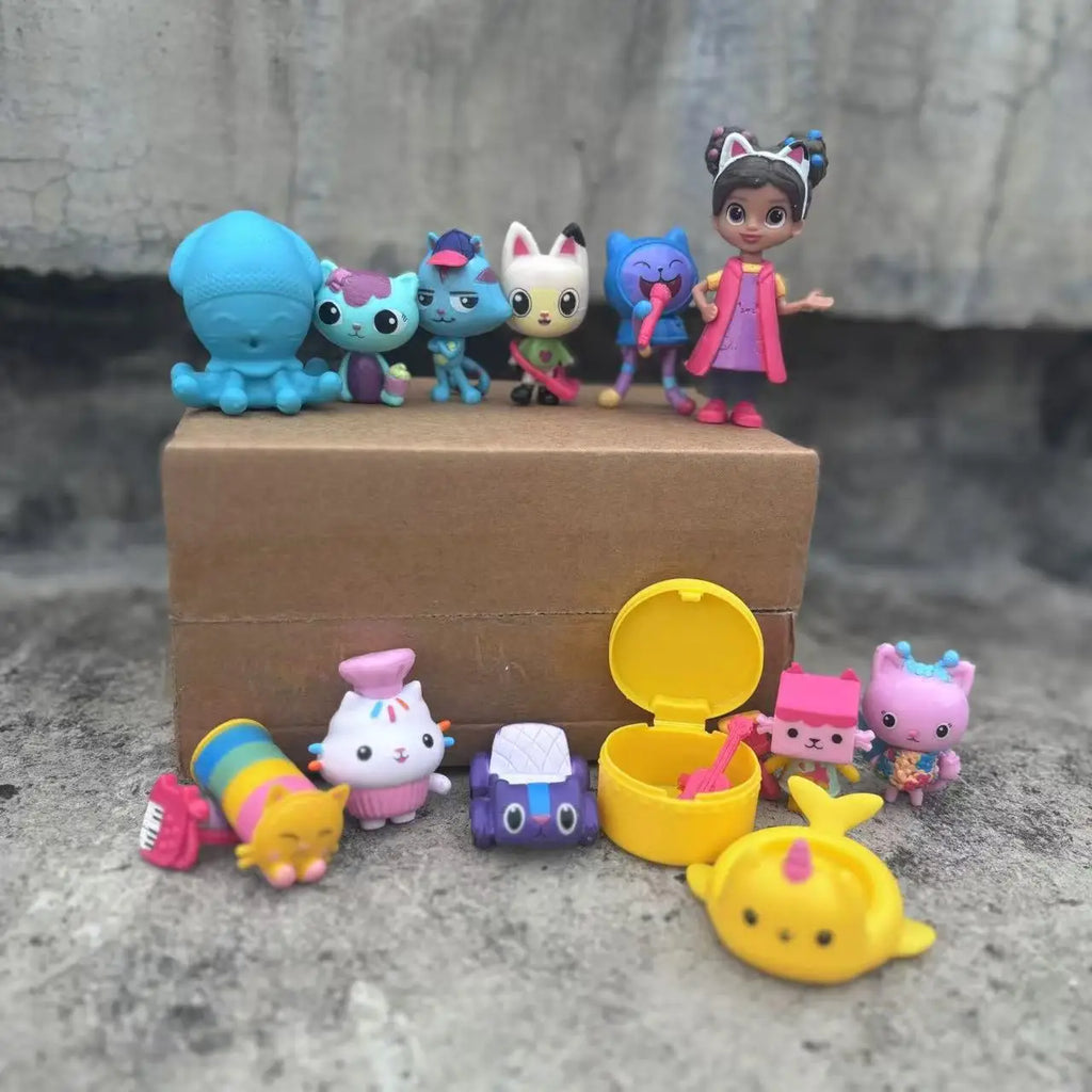 13pcs/set PVC Gabby Dollhouse Figure Toy Mercat Cartoon Stuffed Animals Smiling Car Cat Hug Gaby Girl Dolls Kids Birthday Gifts