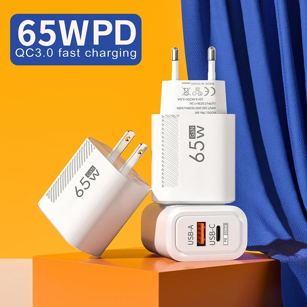Total 65W GAN USB C Charger Fast High Speed Charging Quick Charge For iPhone 16 Xiaomi 15 Redmi USB C Mobile Phone Wall Adapter