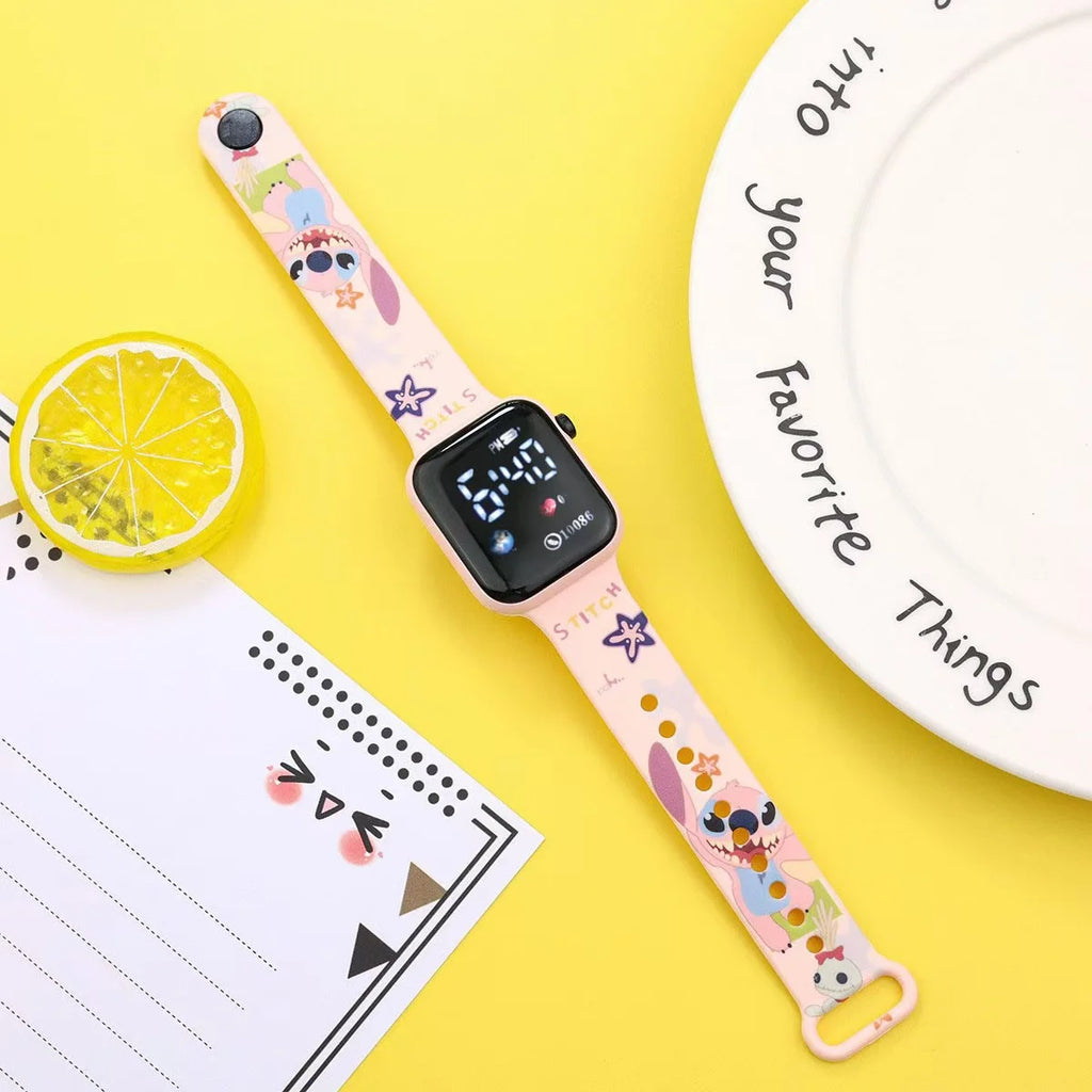 New  cartoon color printed student LED electronic watch fashionable printed square Y1 button electronic watch