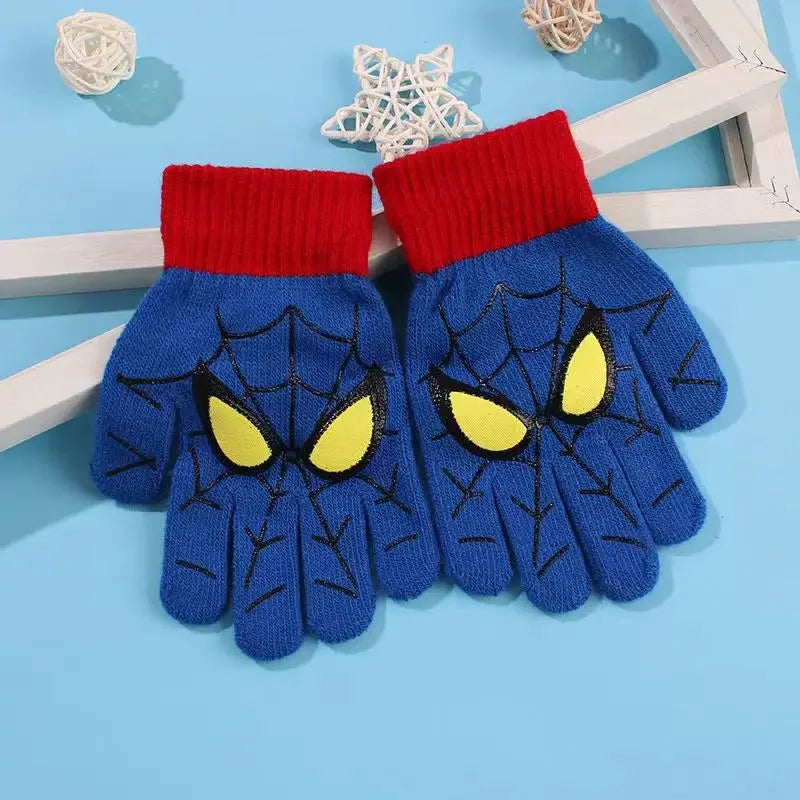 Marvel Spiderman Winter Children's Warm Gloves Marvel Anime Cartoon Knitted Gloves Cute Decoration Kids Christmas Gifts In Stock