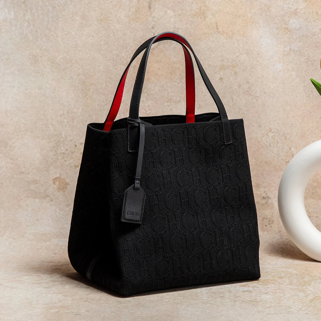 CHCH Tote Bag New Large Capacity Black Simple Knitted Shopping Bag 27*20*28cm
