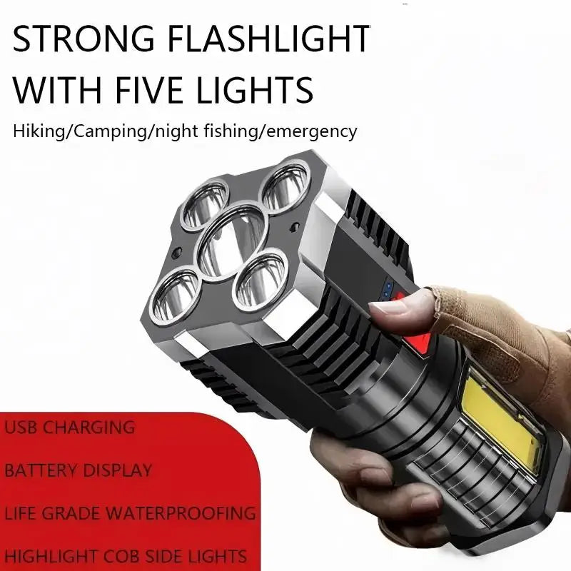 Rechargeable High-Power Flashlight with Side Light 3 Lighting Modes for Camping Outdoor Activities And Adventures