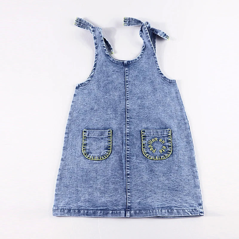 6m-12t 2024 New Summer Spring Denim Famliy Clothing Set Girls Suspender Dress Skirt Baby Sleeveless Romper Overall Boys Shirt