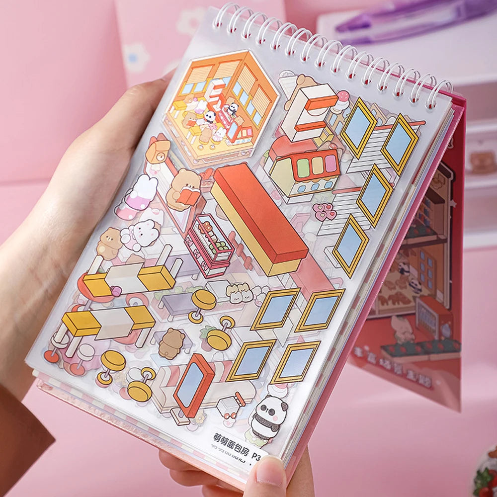 40Sences in 2Books Cartoon Landscape DIY Toy Game Sticker Album Book Festival Birthday Present Gift for Kid Girl Child