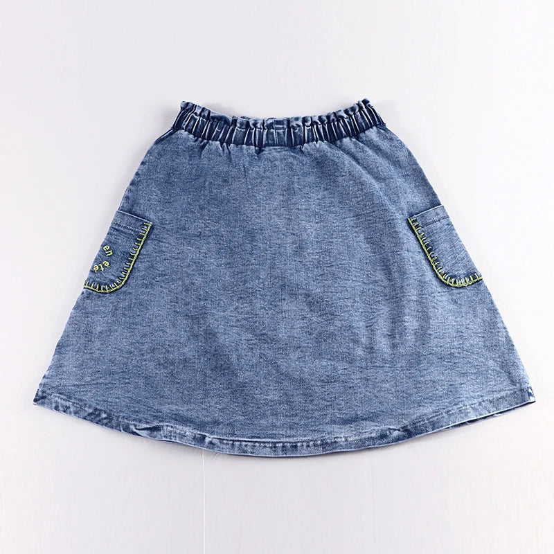 6m-12t 2024 New Summer Spring Denim Famliy Clothing Set Girls Suspender Dress Skirt Baby Sleeveless Romper Overall Boys Shirt