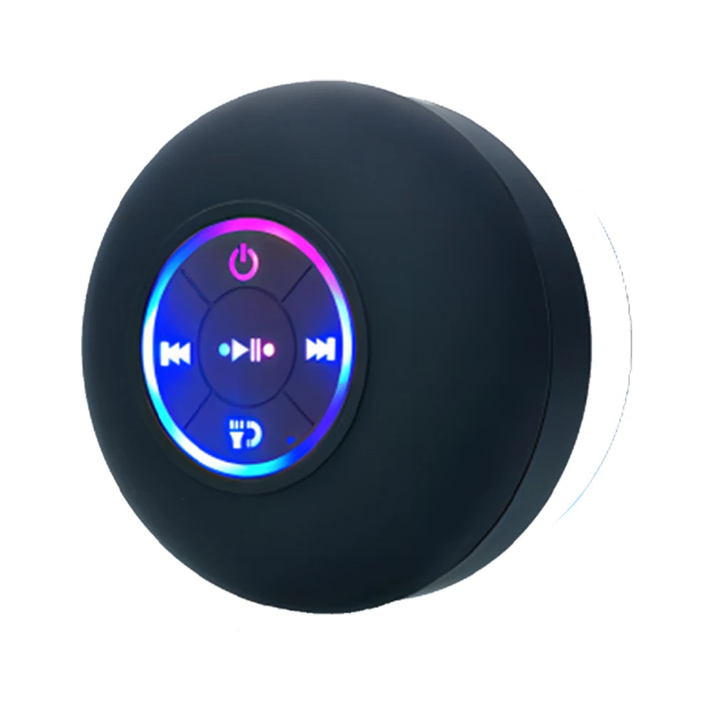 Mini Portable Wireless Bluetooth Speaker - IPX4 Waterproof LED Loudspeaker with Large Suction Cup for Outdoor, Bathroom & Travel