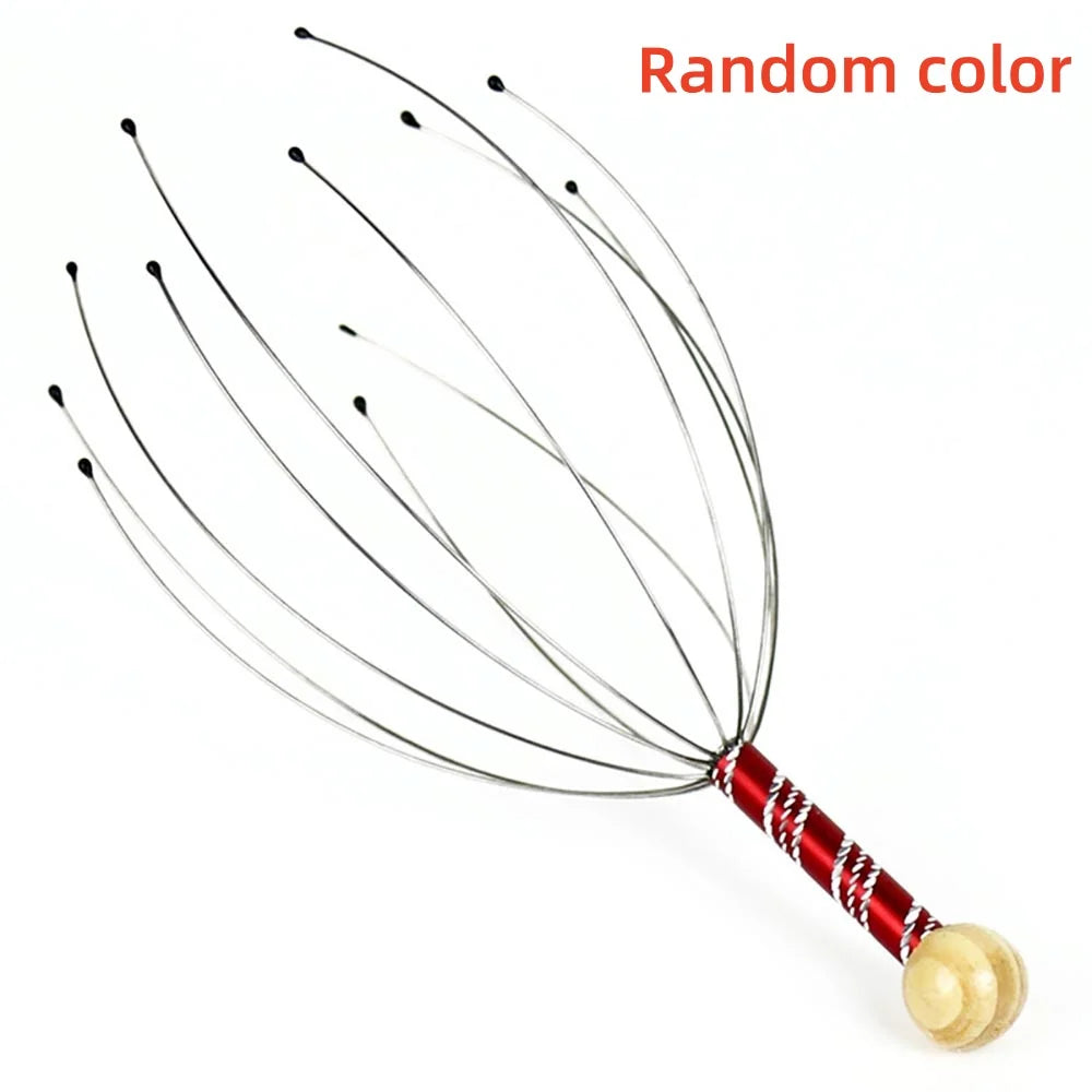 1PC Octopus Head Massager Stainless Steel Engraved Head Relaxer Brain Massage Claw Scalp Scratcher Itch Reliever Random Color