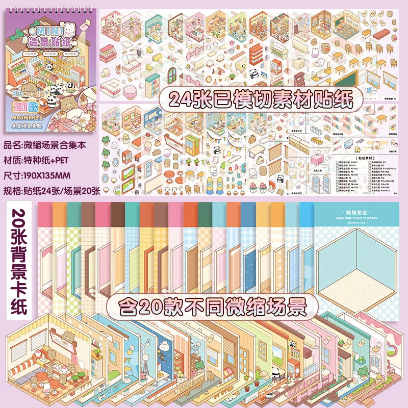 40Sences in 2Books Cartoon Landscape DIY Toy Game Sticker Album Book Festival Birthday Present Gift for Kid Girl Child