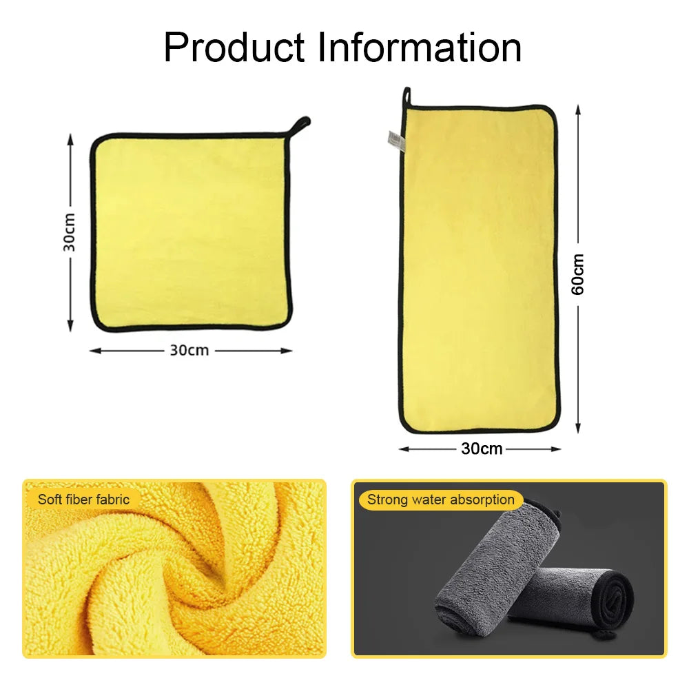 5Pcs Car Microfiber Cleaning Towels Thicken Double Layer Soft Drying Cloth Towel Car Care Detailing Towel Wash Rags 30/40/60cm
