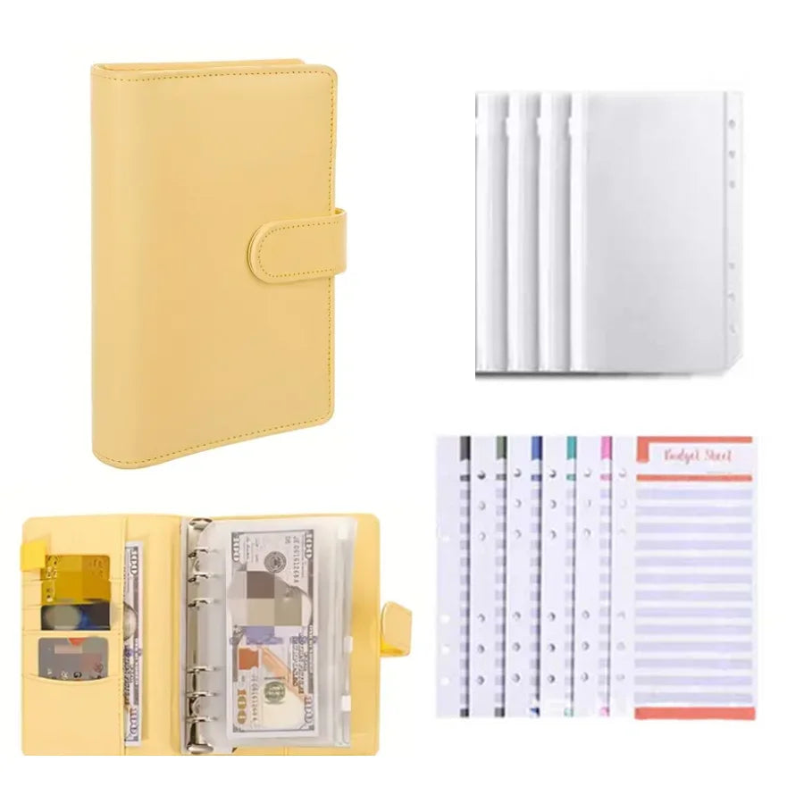 PU Leather Budget Binder With Cash Envelopes Pockets Zip Small French Budget Pouch Binder For Saving Money A6 Planner Organizer