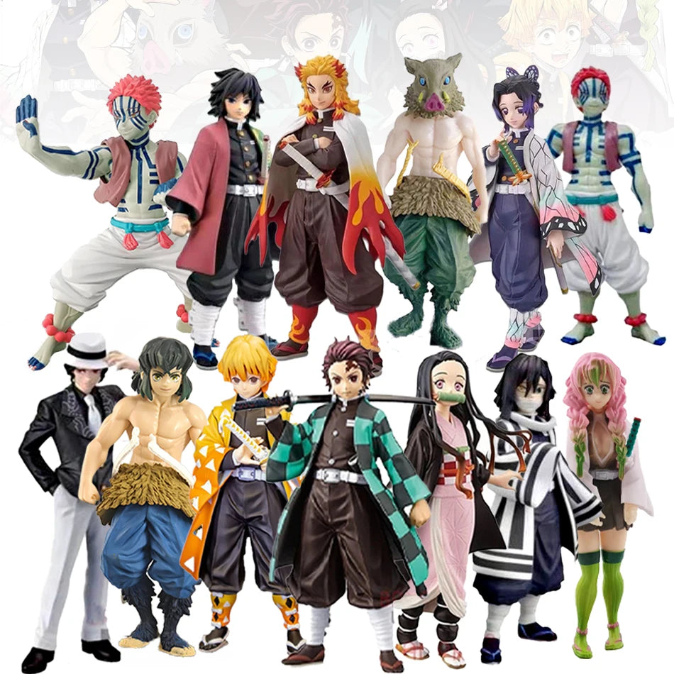 Demon Slayer Anime Action Figure - Kamado Tanjirou with Agatsuma Zenitsu And Nezuko PVC Model Toys Kimetsu No Yaiba Warriors