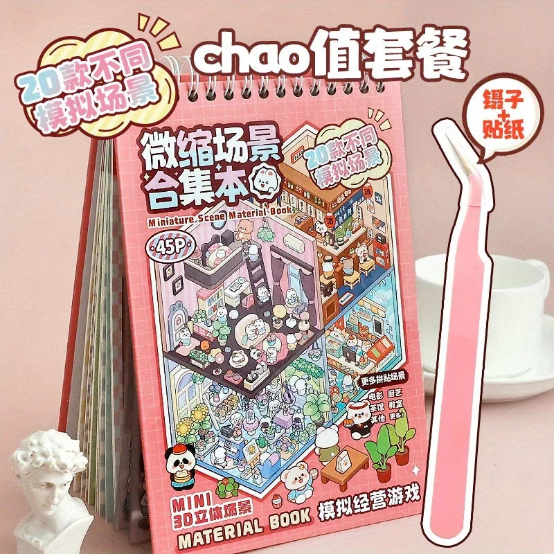 20Pcs 20in1 Cartoon Landscape Sticker Book DIY 3D Pocket Cabin Scene Stickers Gift for Kid Child