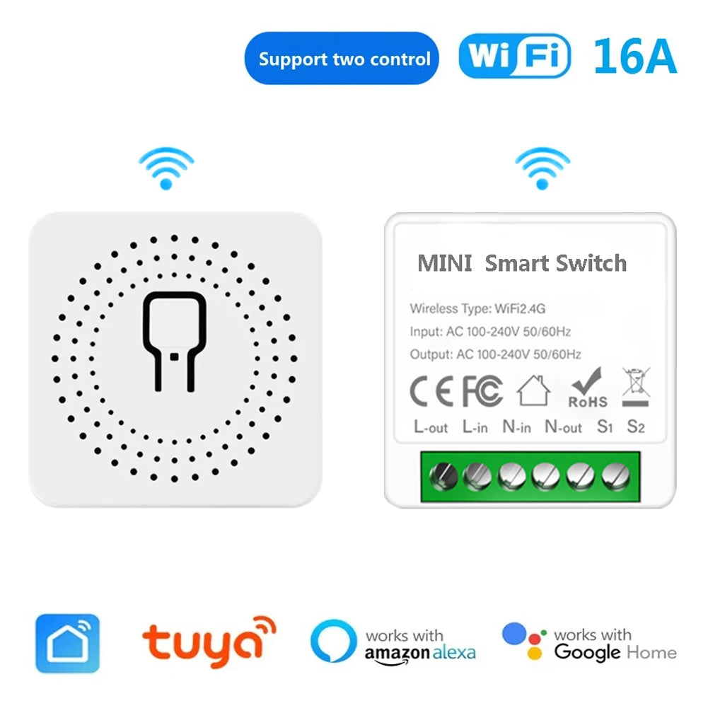 2 Way Control  Tuya Mini 16A WiFi Switch Smart Life App Smart Home Automation Module Interruptor Work for Alexa Google Home