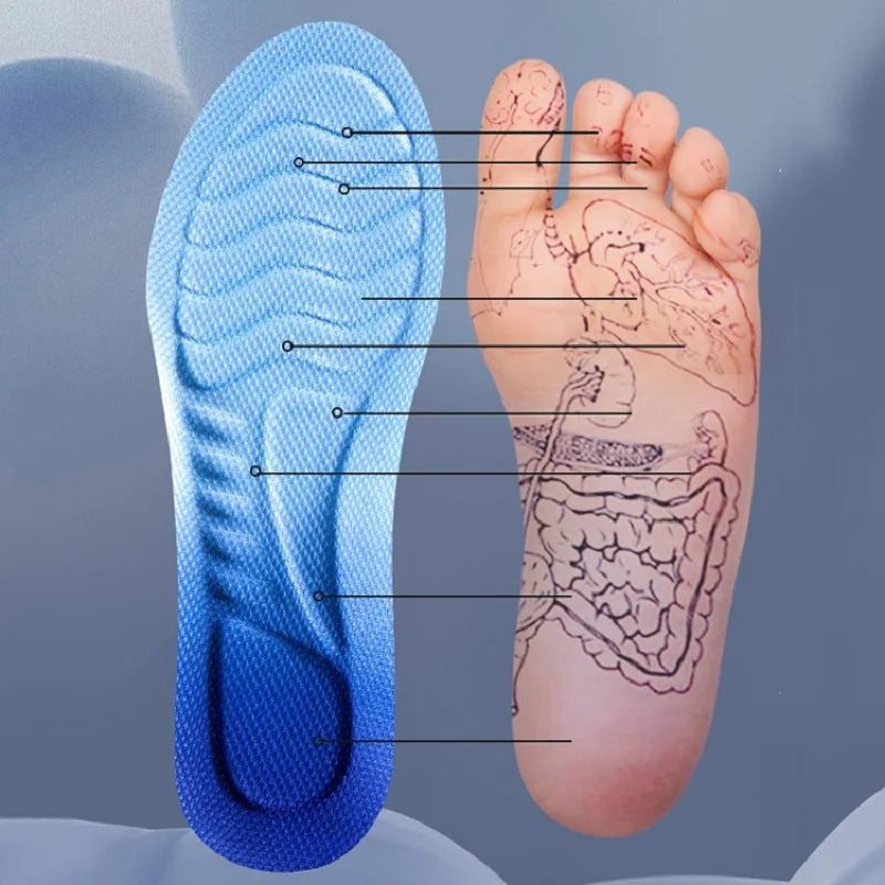 Sports Insoles for Shoes Women Men PU Sole Soft Breathable 4D Shock Absorption Cushion Running Orthopedic Care Insoles for Feet