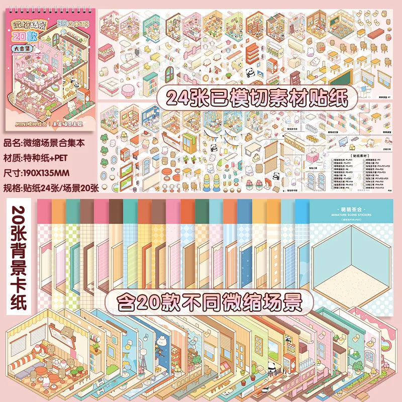 40Sences in 2Books Cartoon Landscape DIY Toy Game Sticker Album Book Festival Birthday Present Gift for Kid Girl Child