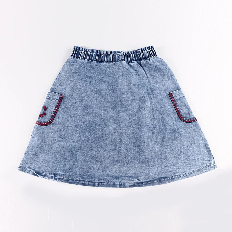 6m-12t 2024 New Summer Spring Denim Famliy Clothing Set Girls Suspender Dress Skirt Baby Sleeveless Romper Overall Boys Shirt
