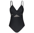 Contrast Mesh One Piece Swimsuit, V Neck Solid Color Backless Tummy Control High Cut Bathing Suit, Women's Swimwear & Clothing