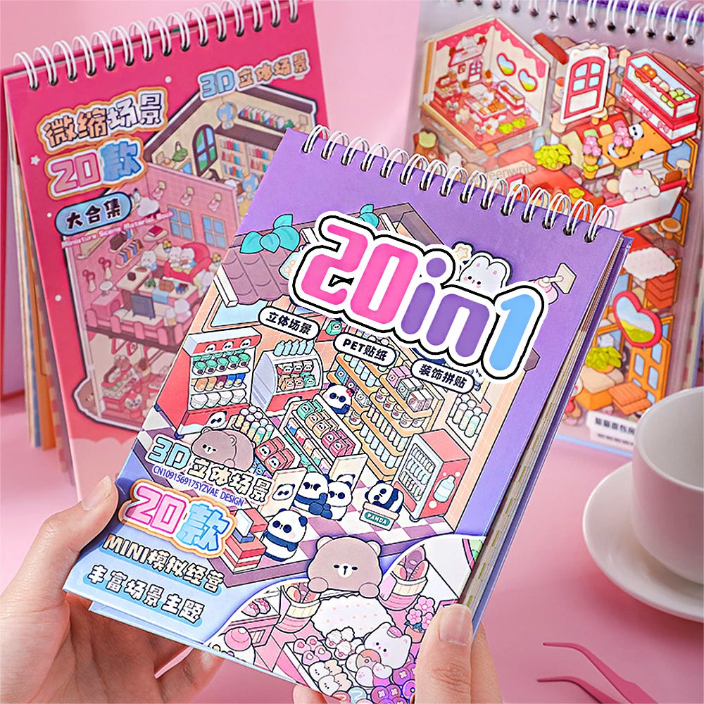 40Sences in 2Books Cartoon Landscape DIY Toy Game Sticker Album Book Festival Birthday Present Gift for Kid Girl Child