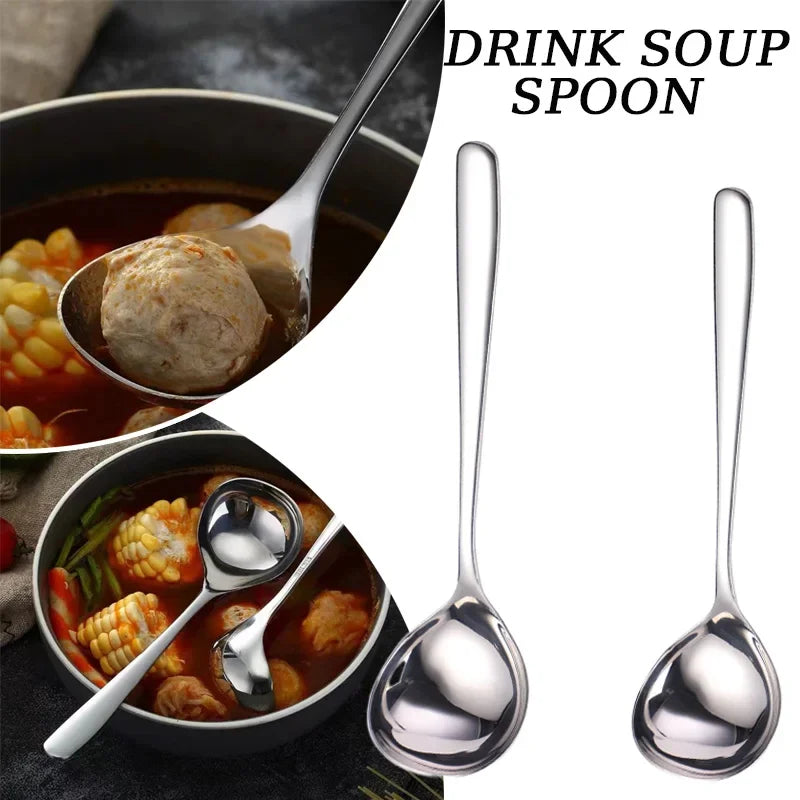 Soup Spoon Stainless Steel Creative Durable Thickening Spoon Home Kitchen Essential Tools Comfortable Long Handle Small Spoon