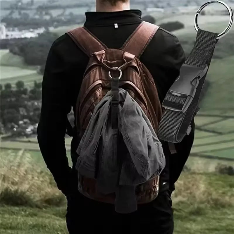 Holiday Travel Portable Black Nylon Suitcase Hanging Bag with Zinc Alloy Hiking Buckle Strap with External Hook Strap
