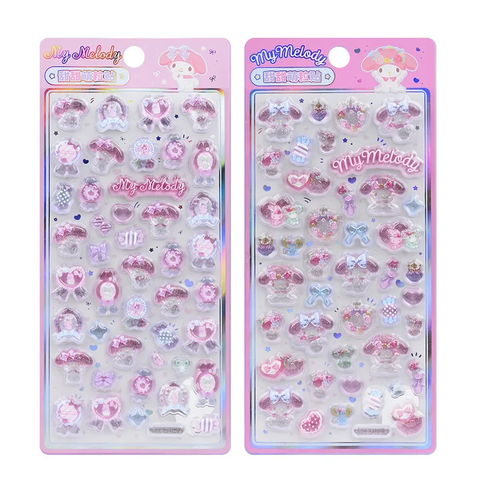 Jelly Sticker Toy DIY Crystal Decoration 3D Sticker Sanrio Hellokitty Black Beauty Melody Animation Theme Children’s Art Craft