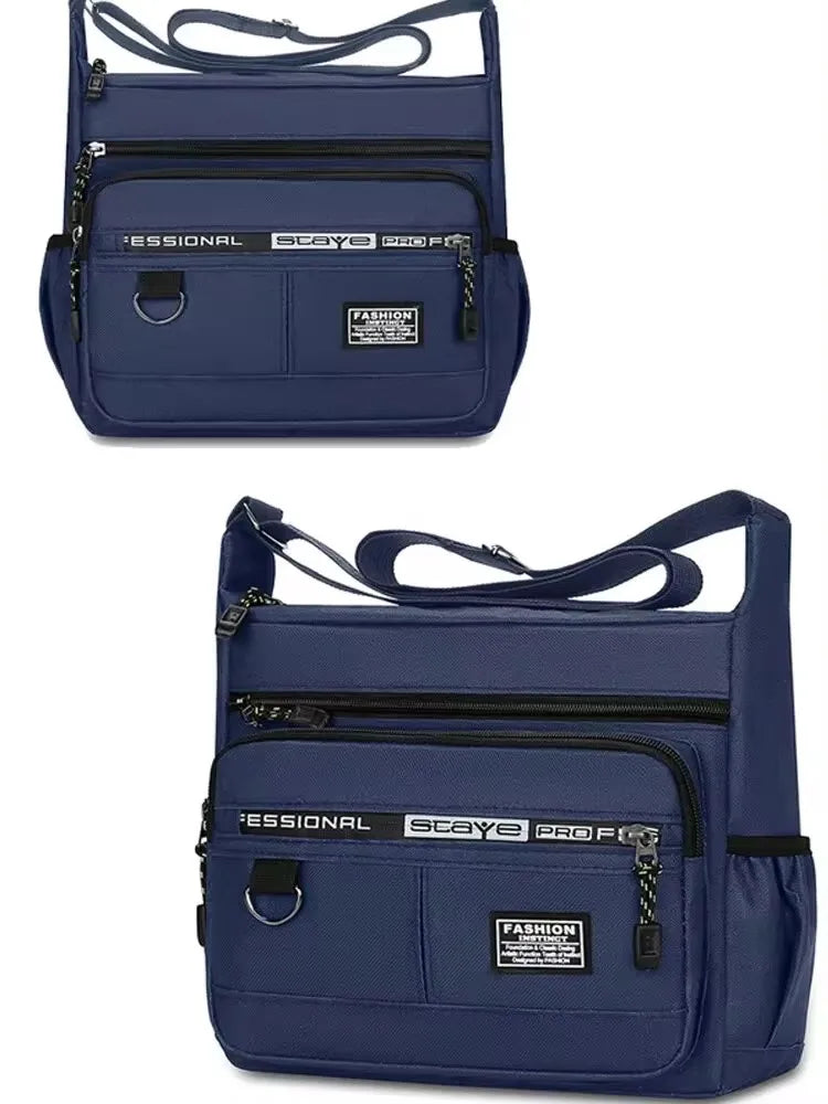 Men's cross-body bag with multi-layered pockets, adjustable shoulder strap, business single-shoulder bag
