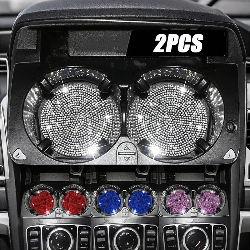 Car coaster with crystal - anti slip, heat-resistant, elegant diamond like design, light luxury shining, beautiful car interior