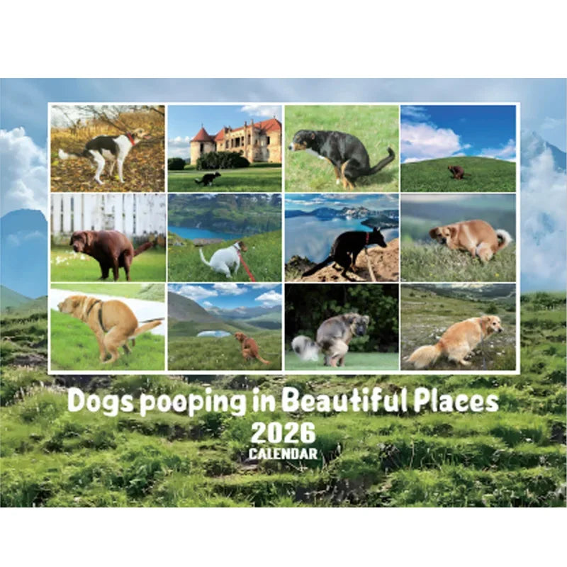2026 Pooping Dog Calendar-Year Monthly Planner & Agenda Schedule Organizer Wall Calendar Funny Party Gag Gifts for Friends