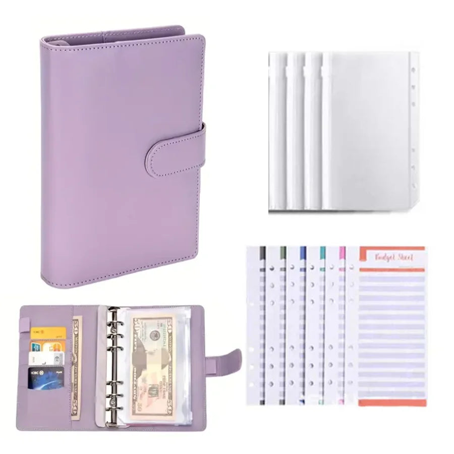 PU Leather Budget Binder With Cash Envelopes Pockets Zip Small French Budget Pouch Binder For Saving Money A6 Planner Organizer