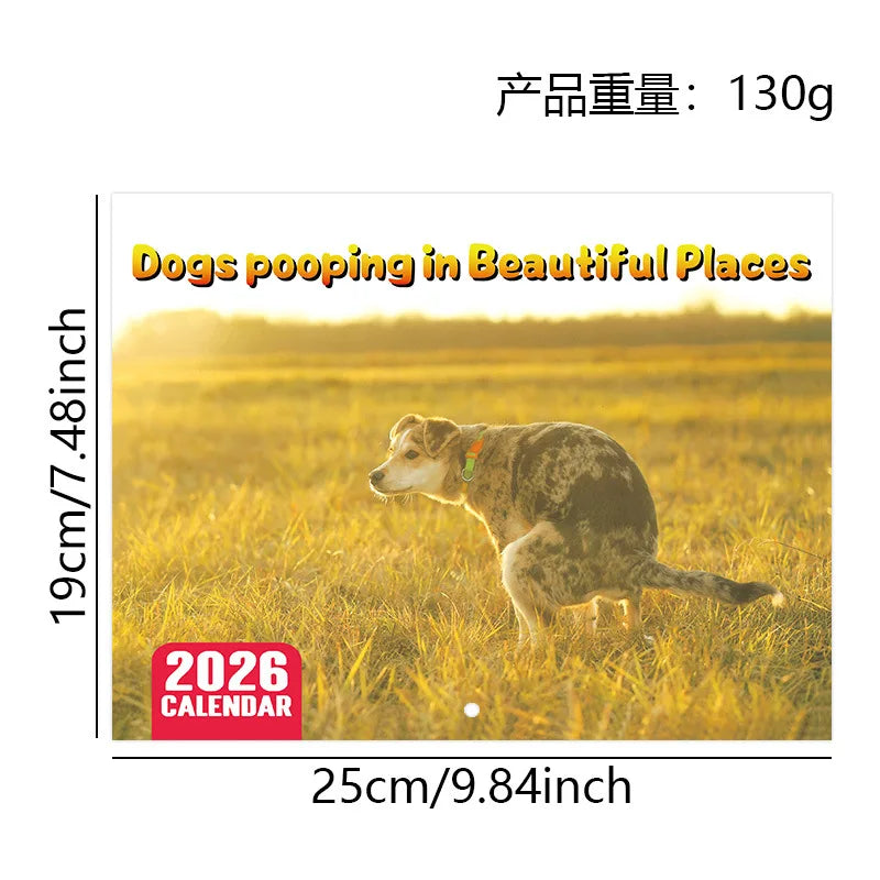 2026 Pooping Dog Calendar-Year Monthly Planner & Agenda Schedule Organizer Wall Calendar Funny Party Gag Gifts for Friends